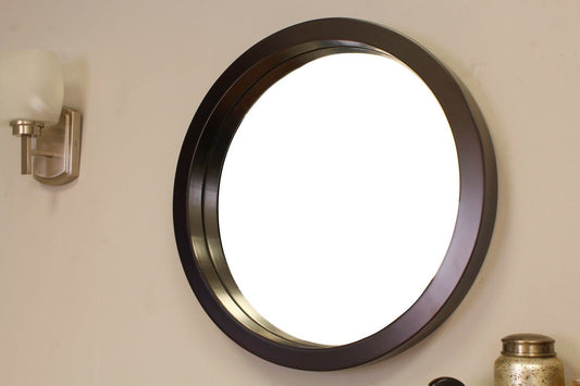 Bellaterra Home 21.7 in Round mirror-wood-Ebony-Zebra - Luxe Bathroom Vanities