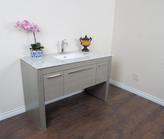55.3" In Single Sink Vanity Gray White Marble - Luxe Bathroom Vanities