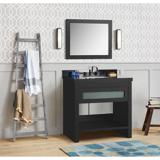 37" Single Vanity In Matte Black Finish Top With Black Galaxy And Rectangle Sink - Luxe Bathroom Vanities