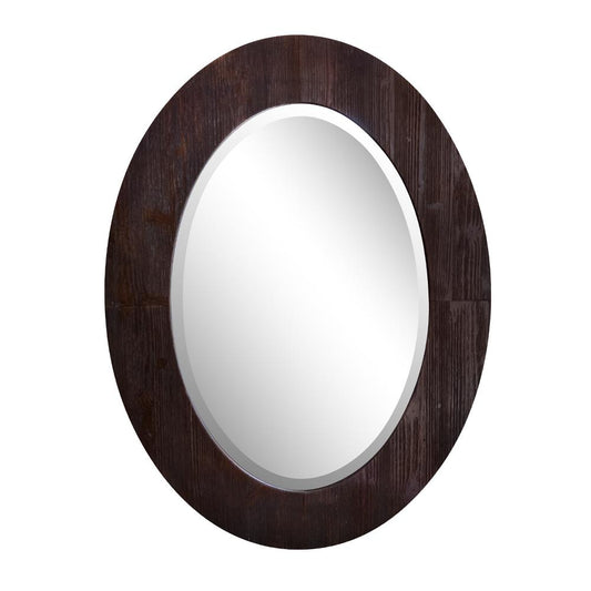 Bellaterra Home 24" Oval Wood Grain Frame Mirror in Dark Brown Finish - Luxe Bathroom Vanities