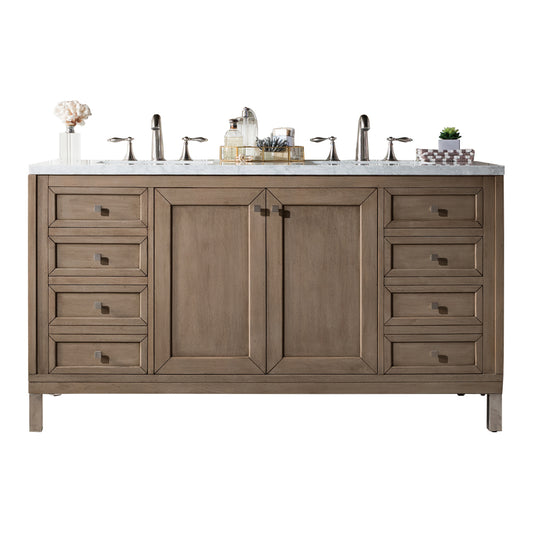 James Martin Chicago 60" Whitewashed Walnut Double Vanity with 3 CM Countertop - Luxe Bathroom Vanities