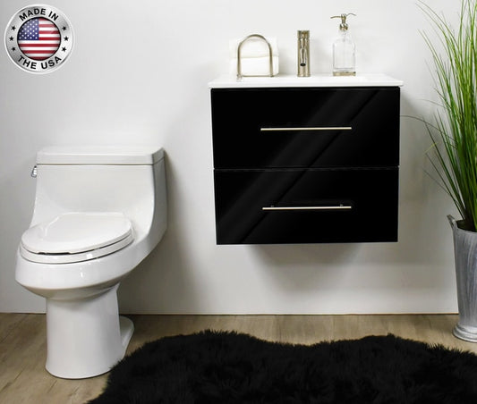 Volpa Napa 30" Modern Wall-Mounted Floating Bathroom Vanity with Ceramic Top and Round Handles - Luxe Bathroom Vanities Luxury Bathroom Fixtures Bathroom Furniture