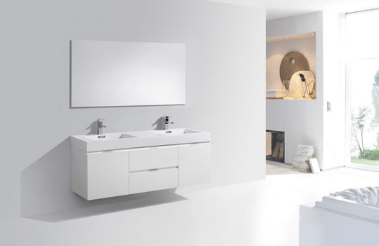 Kubebath Bliss 60" Double Sink Wall Mount Modern Bathroom Vanity - Luxe Bathroom Vanities