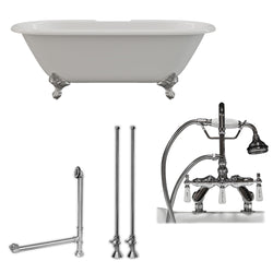 Cambridge Plumbing 67" X 30" Cast Iron Double Ended Clawfoot Tub Package 7" Deck Mount Faucet Drillings - Luxe Bathroom Vanities