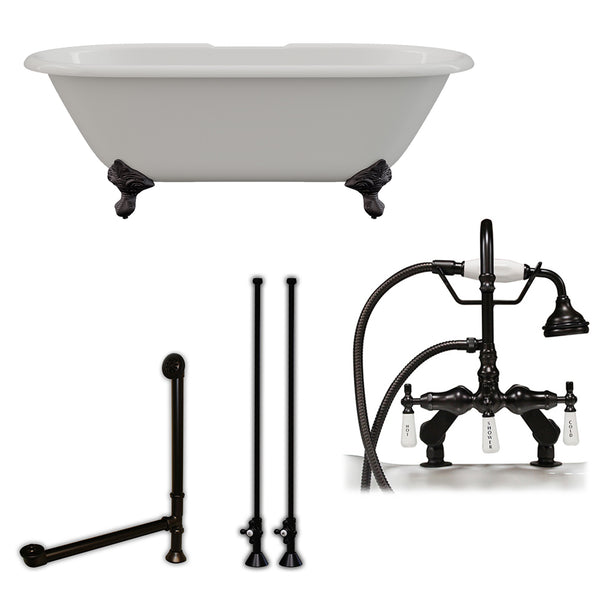 Cambridge Plumbing 67" X 30" Cast Iron Double Ended Clawfoot Tub Package 7" Deck Mount Faucet Drillings - Luxe Bathroom Vanities