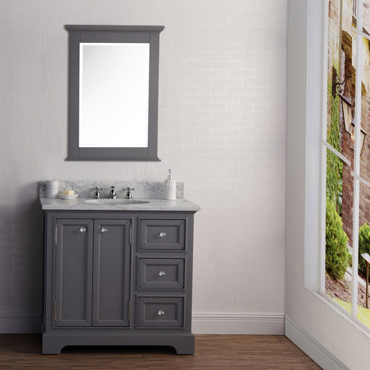Water Creation 36 Inch Wide Single Sink Carrara Marble Bathroom Vanity With Matching Mirror And Faucet(s) From The Derby Collection - Luxe Bathroom Vanities