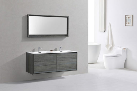 Kubebath DeLusso 60" Double Sink Wall Mount Modern Bathroom Vanity - Luxe Bathroom Vanities