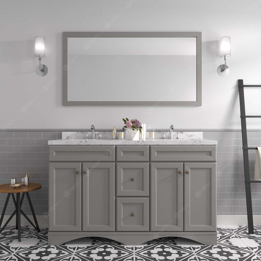 Virtu USA Talisa 60" Double Bath Vanity in White with White Quartz Top and Round Sinks with Matching Mirror - Luxe Bathroom Vanities