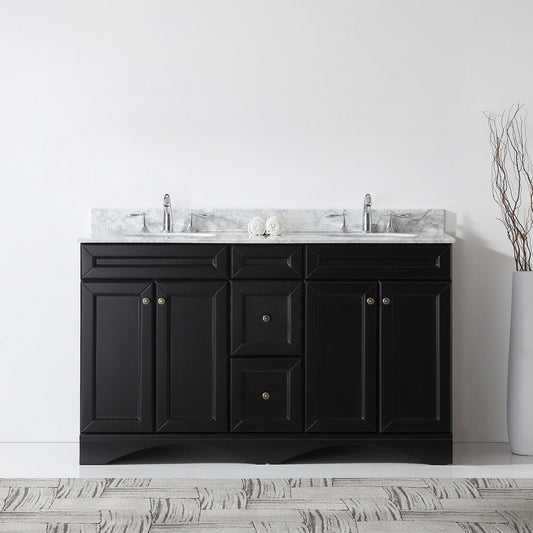 Virtu USA Talisa 60" Double Bath Vanity with Marble Top and Round Sink - Luxe Bathroom Vanities