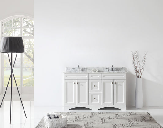 Virtu USA Talisa 60" Double Bath Vanity in White with Marble Top and Square Sink with Brushed Nickel Faucet - Luxe Bathroom Vanities