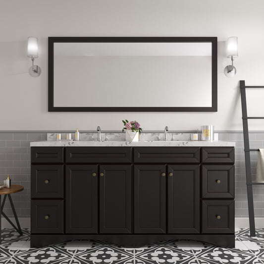 Virtu USA Talisa 72" Double Bath Vanity in White with White Quartz Top and Square Sinks with Polished Chrome Faucets with Matching Mirror - Luxe Bathroom Vanities