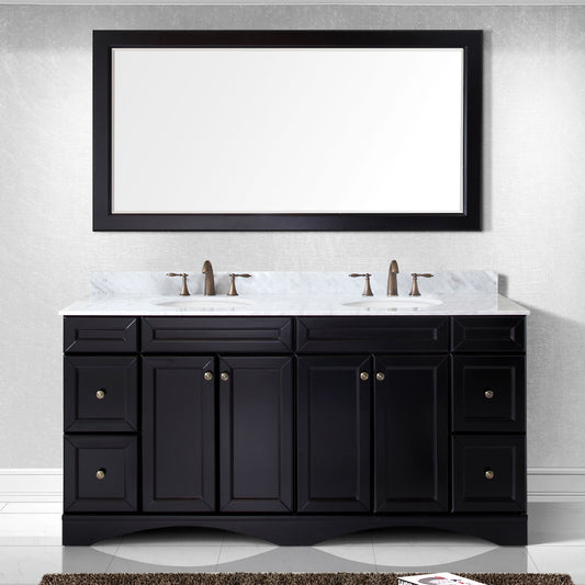 Virtu USA Talisa 72" Double Bath Vanity with Marble Top and Round Sink with Brushed Nickel Faucet and Mirror - Luxe Bathroom Vanities