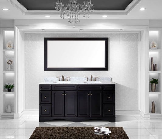 Virtu USA Talisa 72" Double Bath Vanity in Espresso with Marble Top and Square Sink with Polished Chrome Faucet and Mirror - Luxe Bathroom Vanities Luxury Bathroom Fixtures Bathroom Furniture