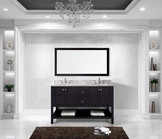Virtu USA Winterfell 60" Double Bath Vanity with Marble Top and Round Sink with Polished Chrome Faucet and Mirror - Luxe Bathroom Vanities Luxury Bathroom Fixtures Bathroom Furniture