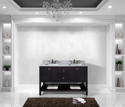 Virtu USA Winterfell 60" Double Bath Vanity in Espresso with Marble Top and Square Sink - Luxe Bathroom Vanities Luxury Bathroom Fixtures Bathroom Furniture