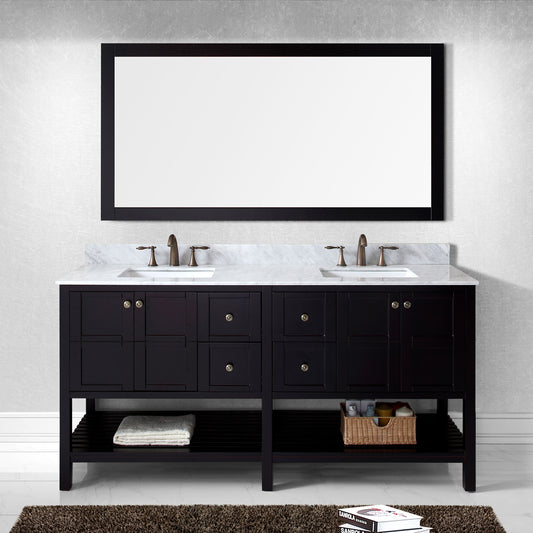 Virtu USA Winterfell 72" Double Bath Vanity with Marble Top and Square Sink with Mirror - Luxe Bathroom Vanities