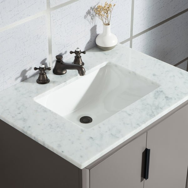 Water Creation Elizabeth 30" Inch Single Sink Carrara White Marble Vanity with Matching Mirror and Lavatory Faucet - Luxe Bathroom Vanities