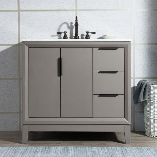 Water Creation Elizabeth 36" Single Sink Carrara White Marble Vanity with Matching Mirror and Lavatory Faucet - Luxe Bathroom Vanities
