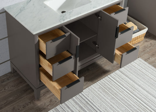 Water Creation Elizabeth 48" Inch Single Sink Carrara White Marble Vanity with Lavatory Faucet - Luxe Bathroom Vanities