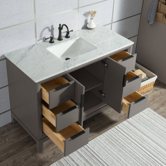 Water Creation Elizabeth 48" Single Sink Carrara White Marble Vanity with Matching Mirror and Lavatory Faucet - Luxe Bathroom Vanities