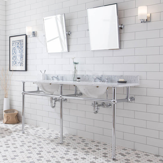 Water Creation Embassy 72 Inch Wide Double Wash Stand with Counter Top and F2-0009 Faucet and Mirror - Luxe Bathroom Vanities