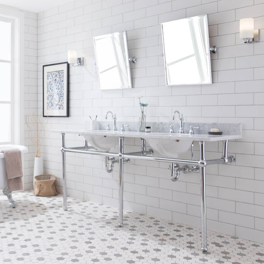 Water Creation Embassy 72 Inch Wide Double Wash Stand with Counter Top and F2-0012 Faucet and Mirror - Luxe Bathroom Vanities