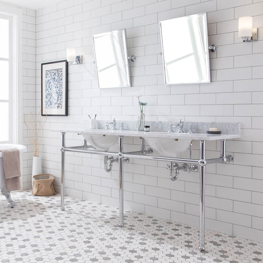 Water Creation Embassy 72 Inch Wide Double Wash Stand with Counter Top and F2-0013 Faucet and Mirror - Luxe Bathroom Vanities