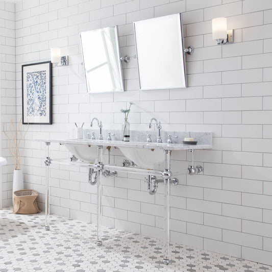 Water Creation Empire 60 Inch Wide Double Wash Stand with Counter Top and F2-0012 Faucet and Mirror - Luxe Bathroom Vanities