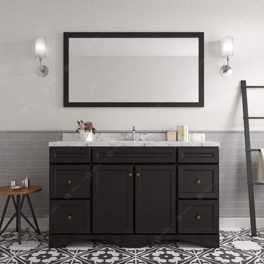 Virtu USA Talisa 60" Single Bath Vanity in White with White Quartz Top and Round Sink with Polished Chrome Faucet with Matching Mirror - Luxe Bathroom Vanities