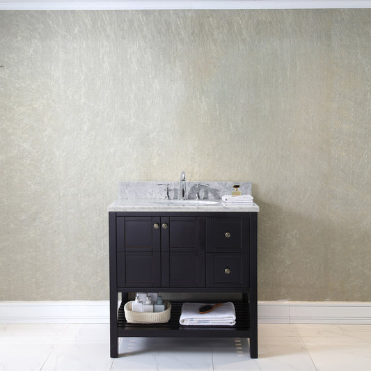 Virtu USA Winterfell 36" Single Bath Vanity in Espresso with Marble Top and Round Sink - Luxe Bathroom Vanities Luxury Bathroom Fixtures Bathroom Furniture