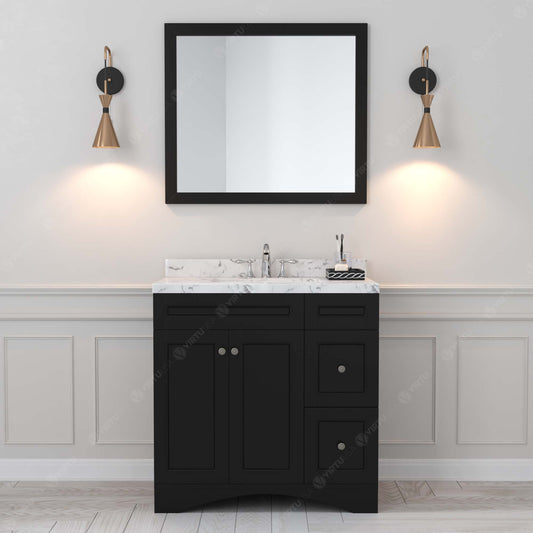 Virtu USA Elise 36" Single Bath Vanity in Gray with White Quartz Top and Round Sink with Brushed Nickel Faucet with Matching Mirror - Luxe Bathroom Vanities