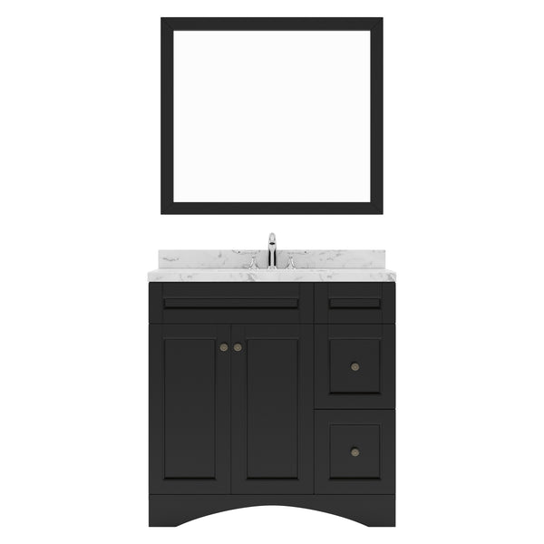 Virtu USA Elise 36" Single Bath Vanity in White with White Quartz Top and Square Sink with Brushed Nickel Faucet with Matching Mirror - Luxe Bathroom Vanities