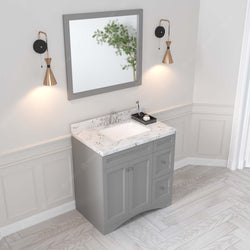 Virtu USA Elise 36" Single Bath Vanity in White with White Quartz Top and Square Sink with Brushed Nickel Faucet with Matching Mirror - Luxe Bathroom Vanities