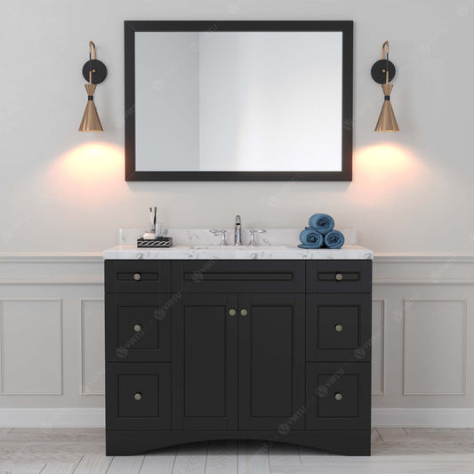 Virtu USA Elise 48" Single Bath Vanity in White with White Quartz Top and Round Sink with Brushed Nickel Faucet with Matching Mirror - Luxe Bathroom Vanities