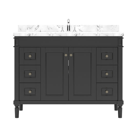 Virtu USA Tiffany 48" Single Bath Vanity in White with White Quartz Top and Square Sink - Luxe Bathroom Vanities