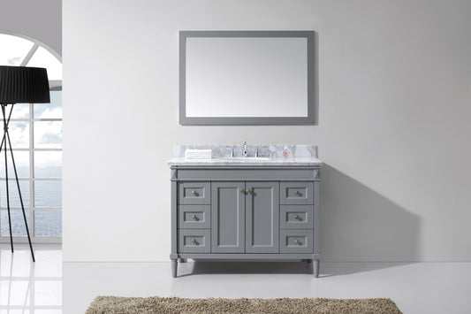 Virtu USA Tiffany 48" Single Bath Vanity in Grey with Marble Top and Round Sink with Polished Chrome Faucet and Mirror - Luxe Bathroom Vanities Luxury Bathroom Fixtures Bathroom Furniture
