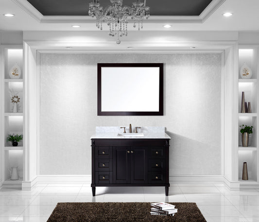 Virtu USA Tiffany 48" Single Bath Vanity with Marble Top and Square Sink with Polished Chrome Faucet and Mirror - Luxe Bathroom Vanities