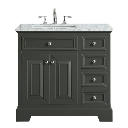 Eviva Monroe 36 in. Bathroom Vanity  with White Carrara Marble Top & White Undermount Porcelain Sink - Luxe Bathroom Vanities Luxury Bathroom Fixtures Bathroom Furniture