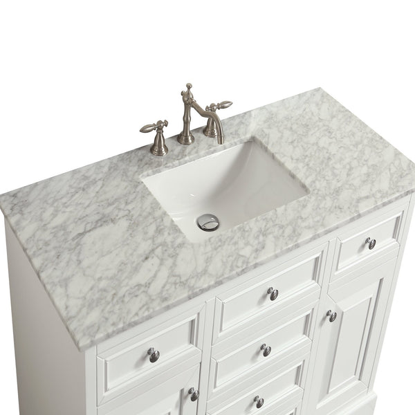 Eviva Monroe 42 in. Bathroom Vanity  with White Carrara Marble Top & White Undermount Porcelain Sink - Luxe Bathroom Vanities Luxury Bathroom Fixtures Bathroom Furniture