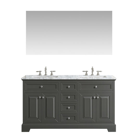 Eviva Monroe 60 in Double Bathroom Vanity  with White Carrara Marble Top and White Undermount Porcelain Sinks - Luxe Bathroom Vanities Luxury Bathroom Fixtures Bathroom Furniture