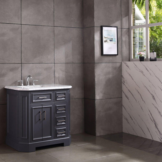 Eviva Glory 36" Bathroom Vanity with Carrara Marble Counter-top and Porcelain Sink - Luxe Bathroom Vanities Luxury Bathroom Fixtures Bathroom Furniture
