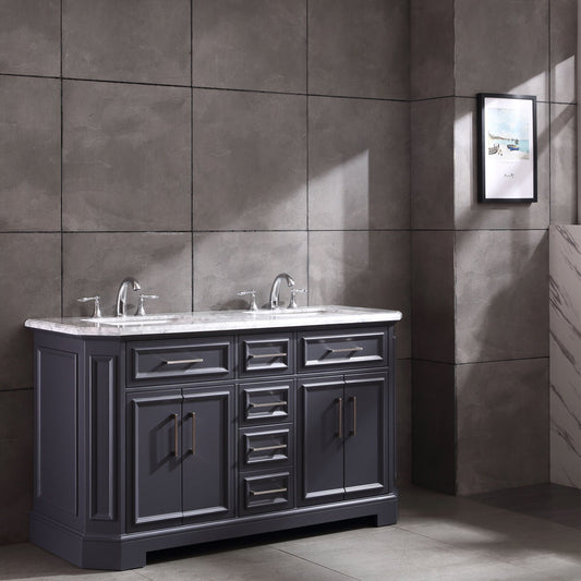 Eviva Glory 60" Bathroom Vanity with Carrara Marble Counter-top and Porcelain Sink - Luxe Bathroom Vanities Luxury Bathroom Fixtures Bathroom Furniture