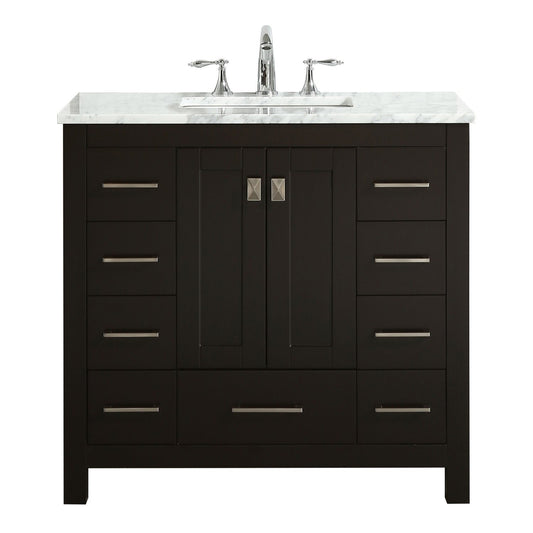 Eviva Hampton 36 in. Transitional Bathroom Vanity with White Carrara Countertop and White Undermount  Porcelain Sink - Luxe Bathroom Vanities Luxury Bathroom Fixtures Bathroom Furniture