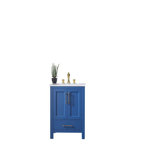 Eviva Navy 24 inch Deep Blue Bathroom Vanity with White Carrera Counter-top and White Undermount Porcelain Sink - Luxe Bathroom Vanities Luxury Bathroom Fixtures Bathroom Furniture