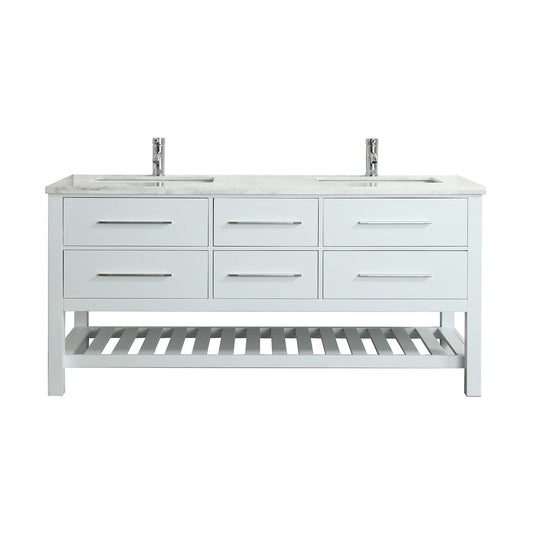 Eviva Natalie F. 60" White Bathroom Vanity with White Carrera Marble Counter-top & Double Porcelain Sinks - Luxe Bathroom Vanities Luxury Bathroom Fixtures Bathroom Furniture