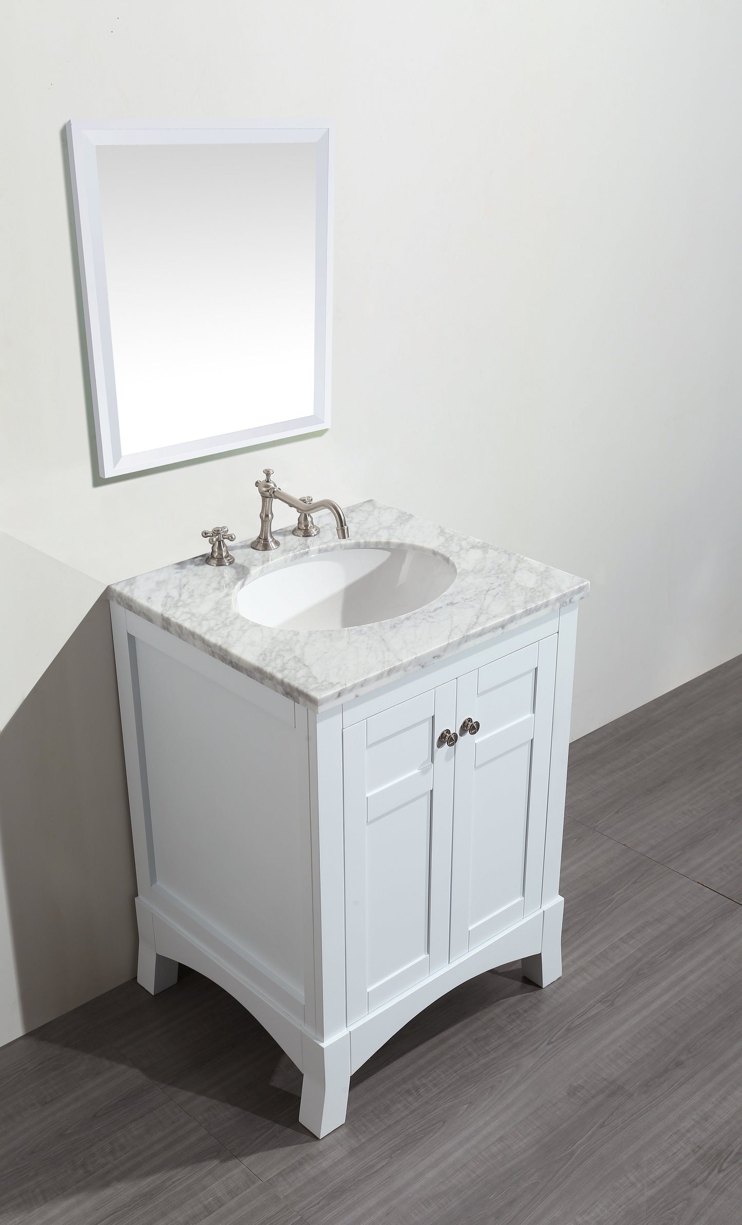 Eviva New York 24" Bathroom Vanity, with White Marble Carrera Counter-top, & Sink - Luxe Bathroom Vanities Luxury Bathroom Fixtures Bathroom Furniture