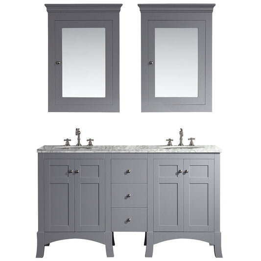 Eviva New York 60" Bathroom Vanity, with White Marble Carrera Counter-top, & Sink - Luxe Bathroom Vanities Luxury Bathroom Fixtures Bathroom Furniture