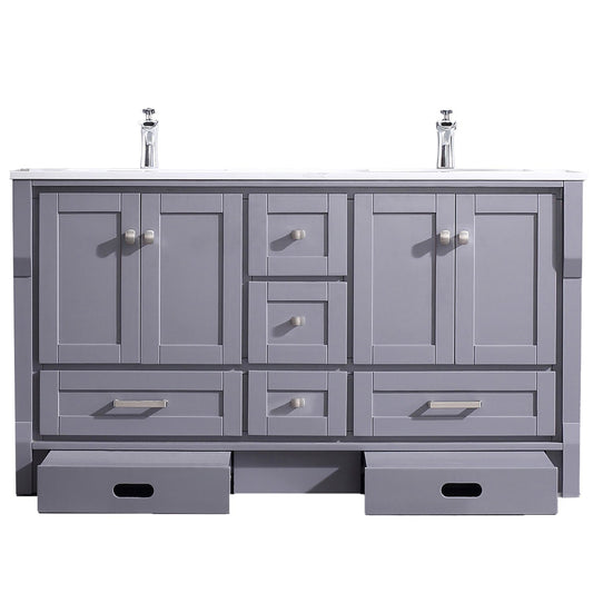 Eviva Booster 60 in. Double Sink Vanity with White Carrara Marble Countertop - Luxe Bathroom Vanities Luxury Bathroom Fixtures Bathroom Furniture