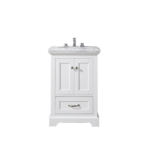 Eviva Houston 24 in. White Bathroom Vanity with White  Carrara Marble Countertop - Luxe Bathroom Vanities Luxury Bathroom Fixtures Bathroom Furniture