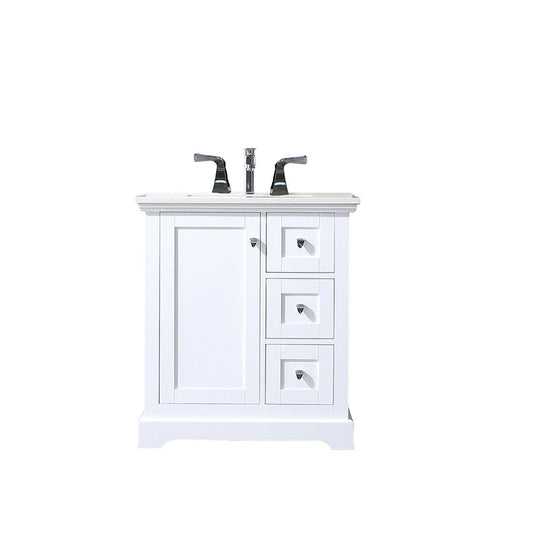 Eviva Houston 30 in. White Bathroom Vanity with White  Carrara Marble Countertop - Luxe Bathroom Vanities Luxury Bathroom Fixtures Bathroom Furniture